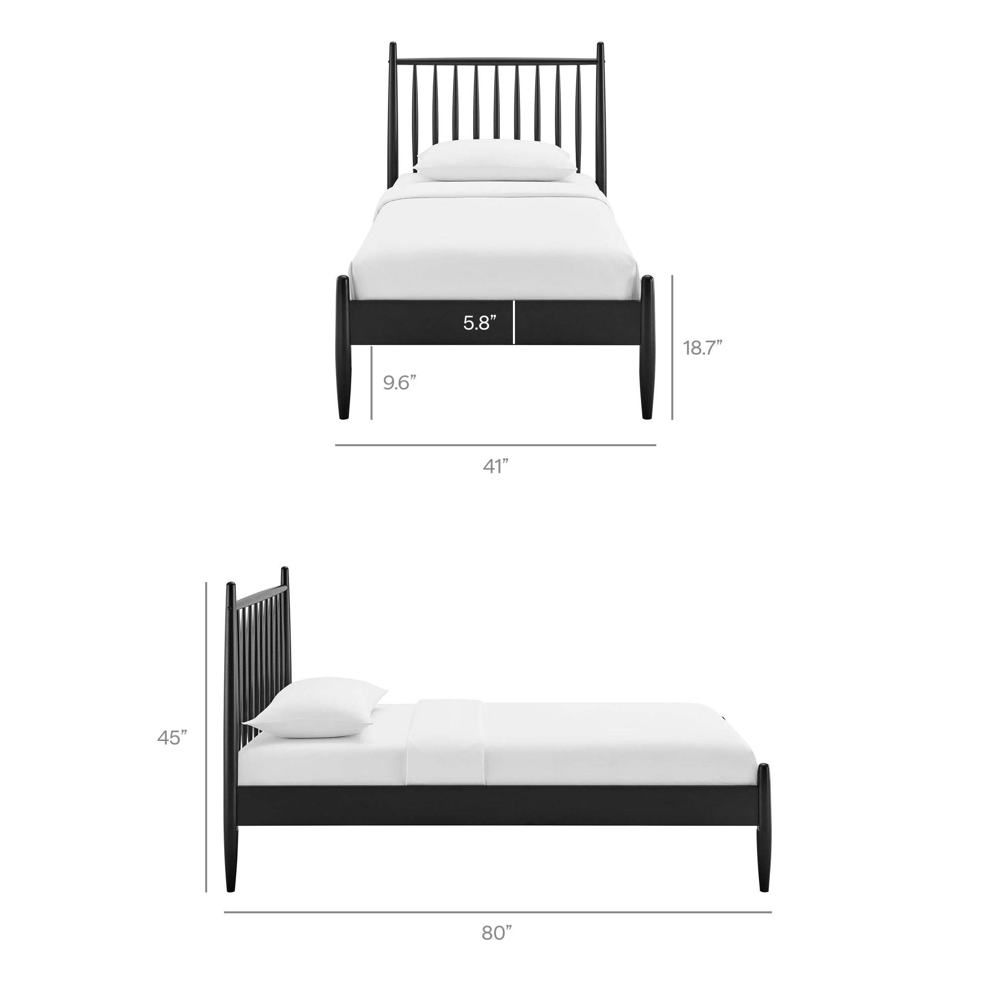 Zane Twin Size Spindle Bed Frame, Black