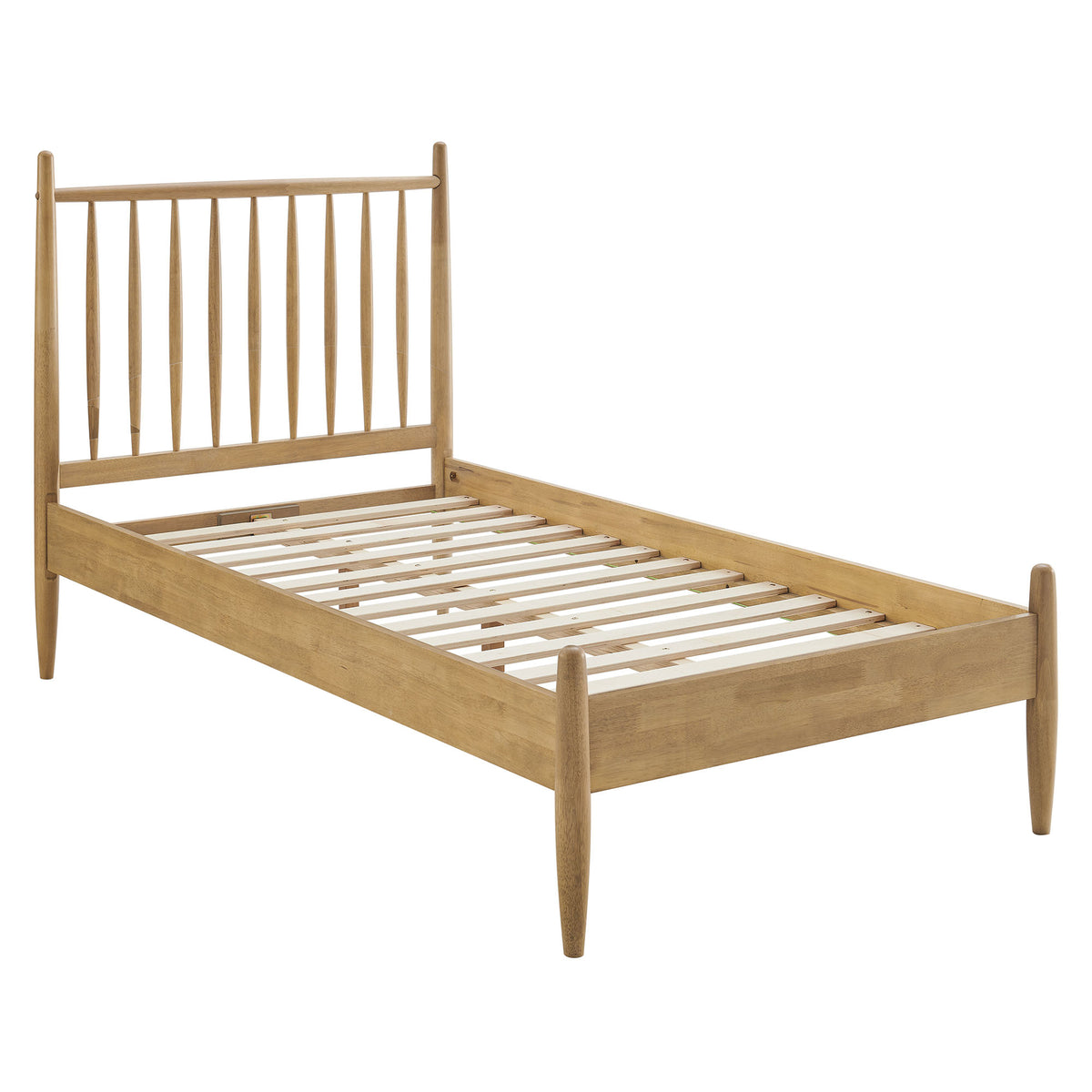 Zane Twin Size Spindle Bed Frame, Light Oak