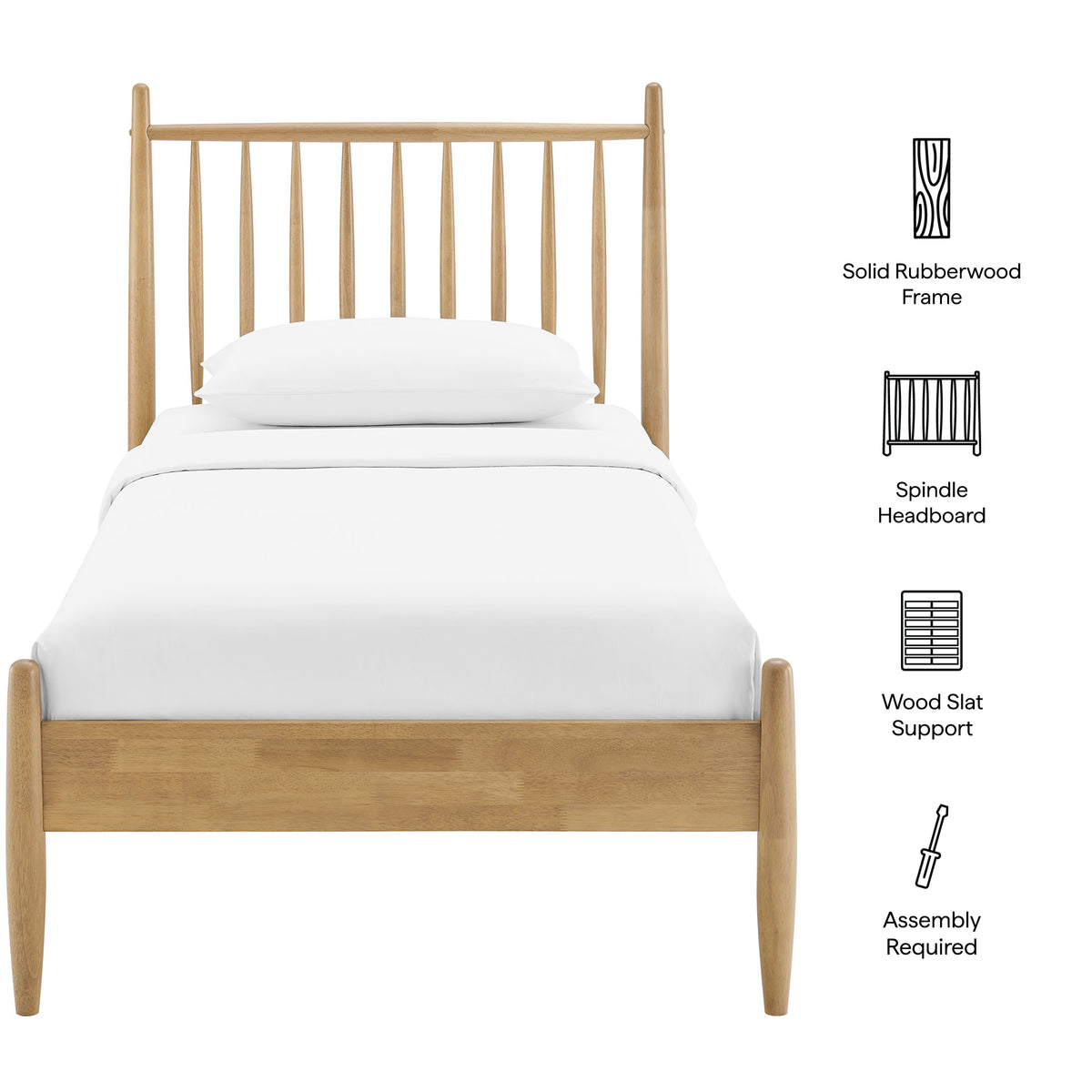 Zane Twin Size Spindle Bed Frame, Light Oak