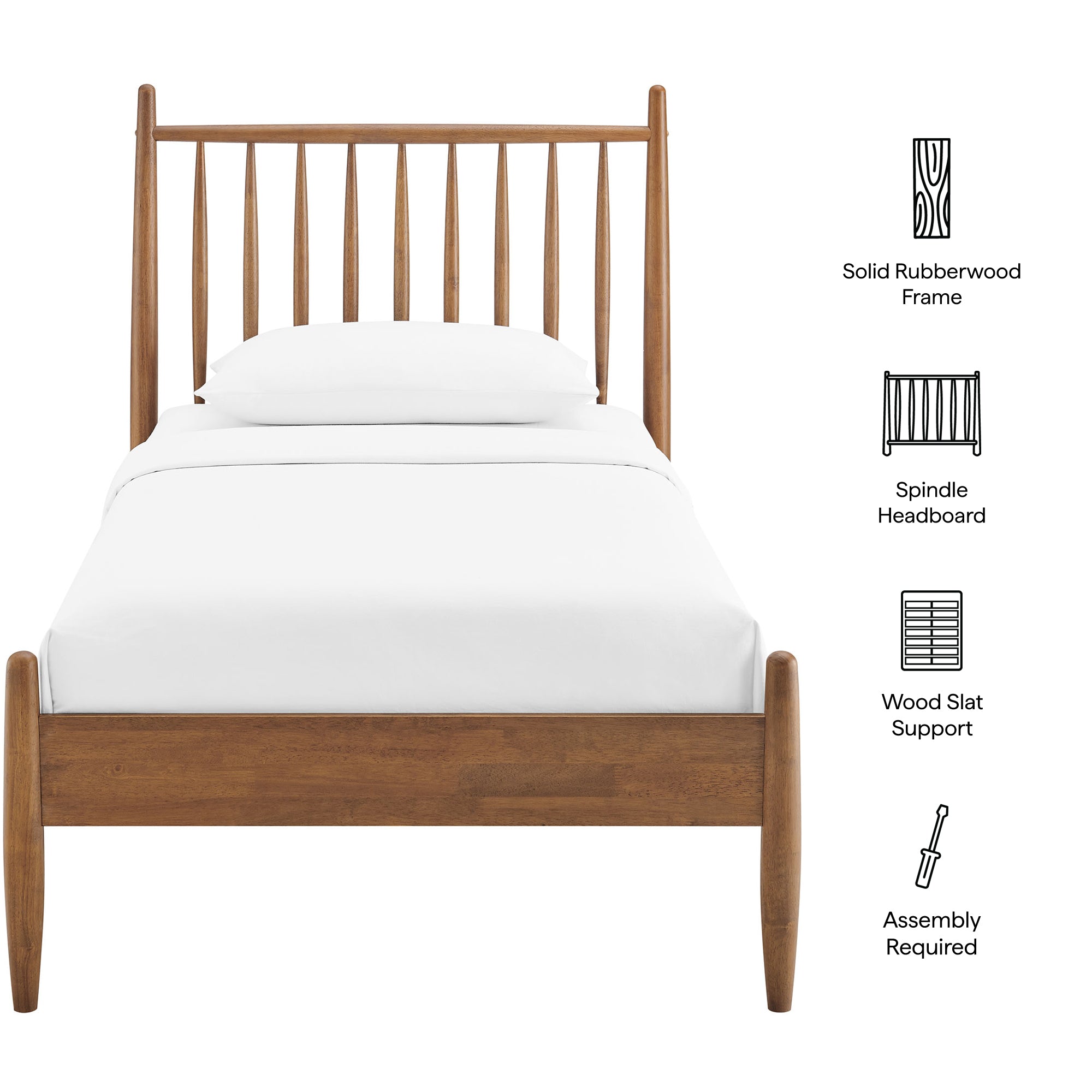 Zane Twin Size Spindle Bed Frame, Walnut