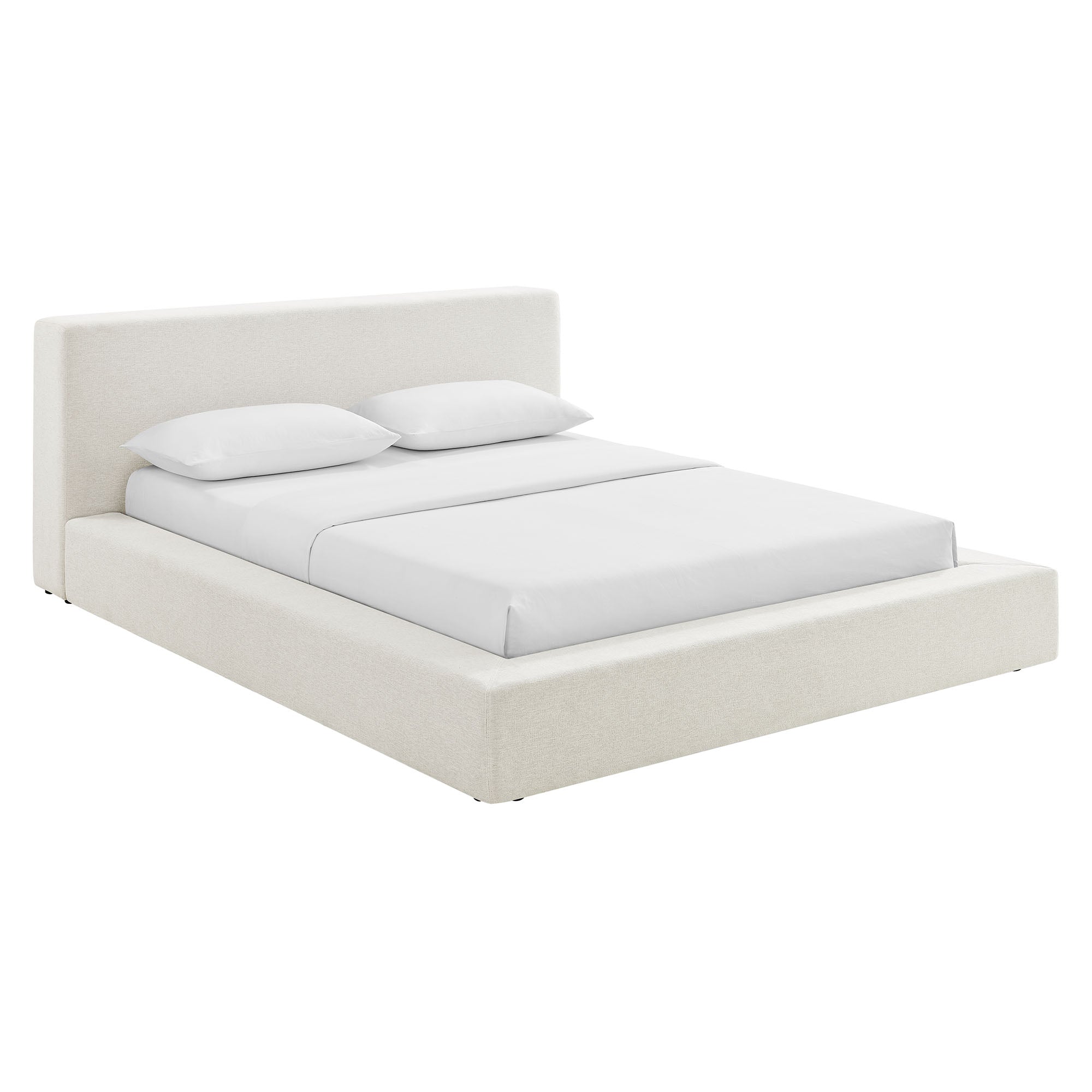 Luma Chenille Upholstered Queen Platform Bed Frame, Ivory Fabric