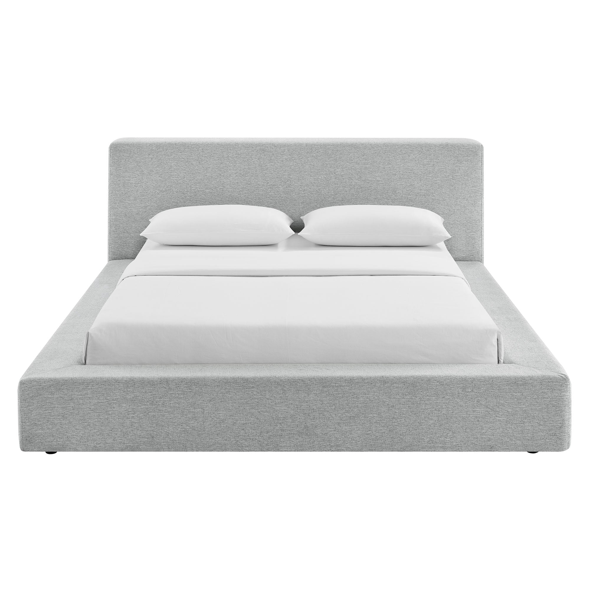 Luma Chenille Upholstered Queen Platform Bed Frame, Light Gray Fabric