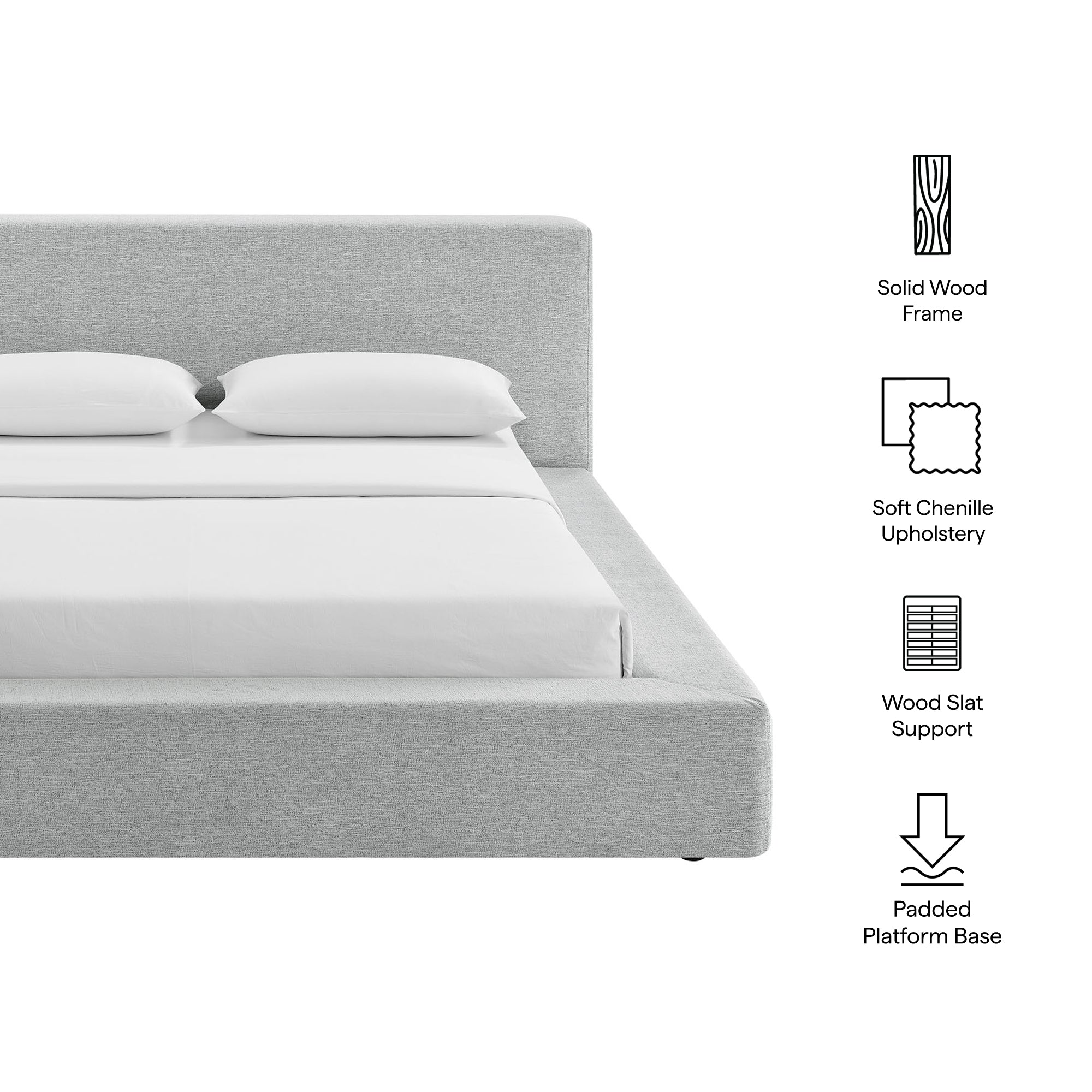 Luma Chenille Upholstered King Platform Bed Frame, Light Gray Fabric