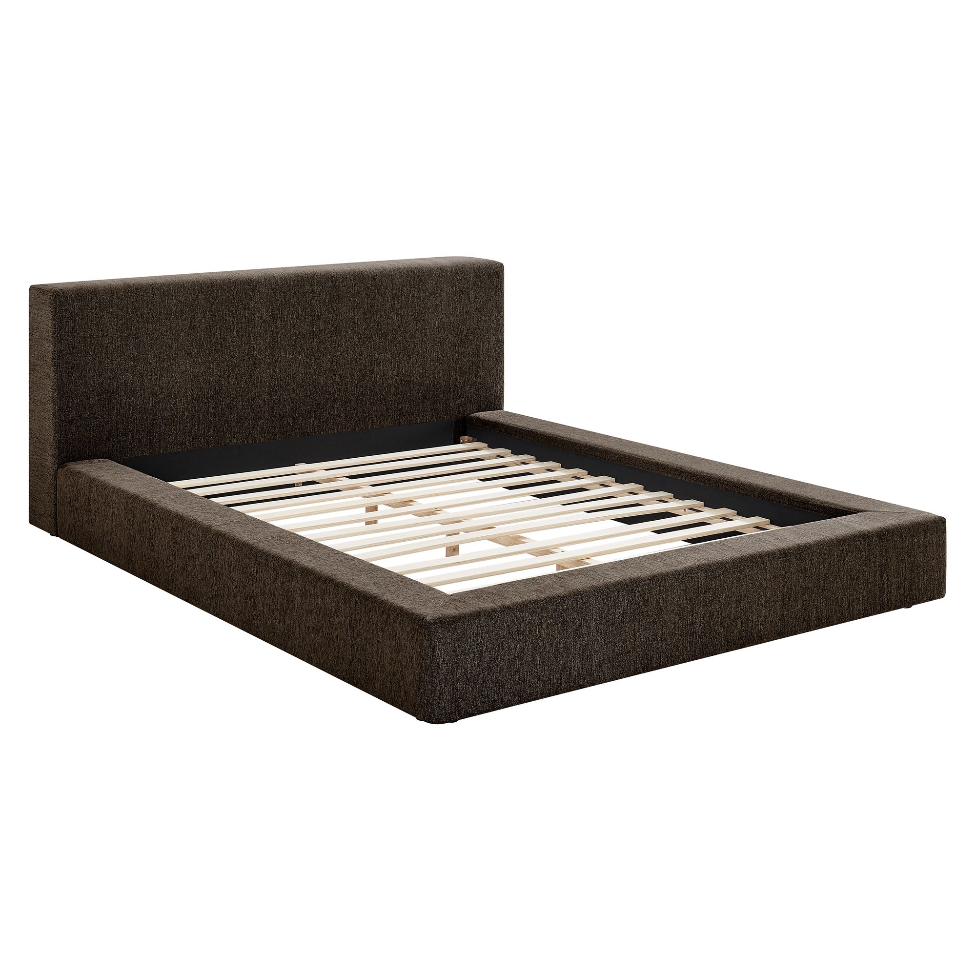 Luma Chenille Upholstered Queen Platform Bed Frame, Java