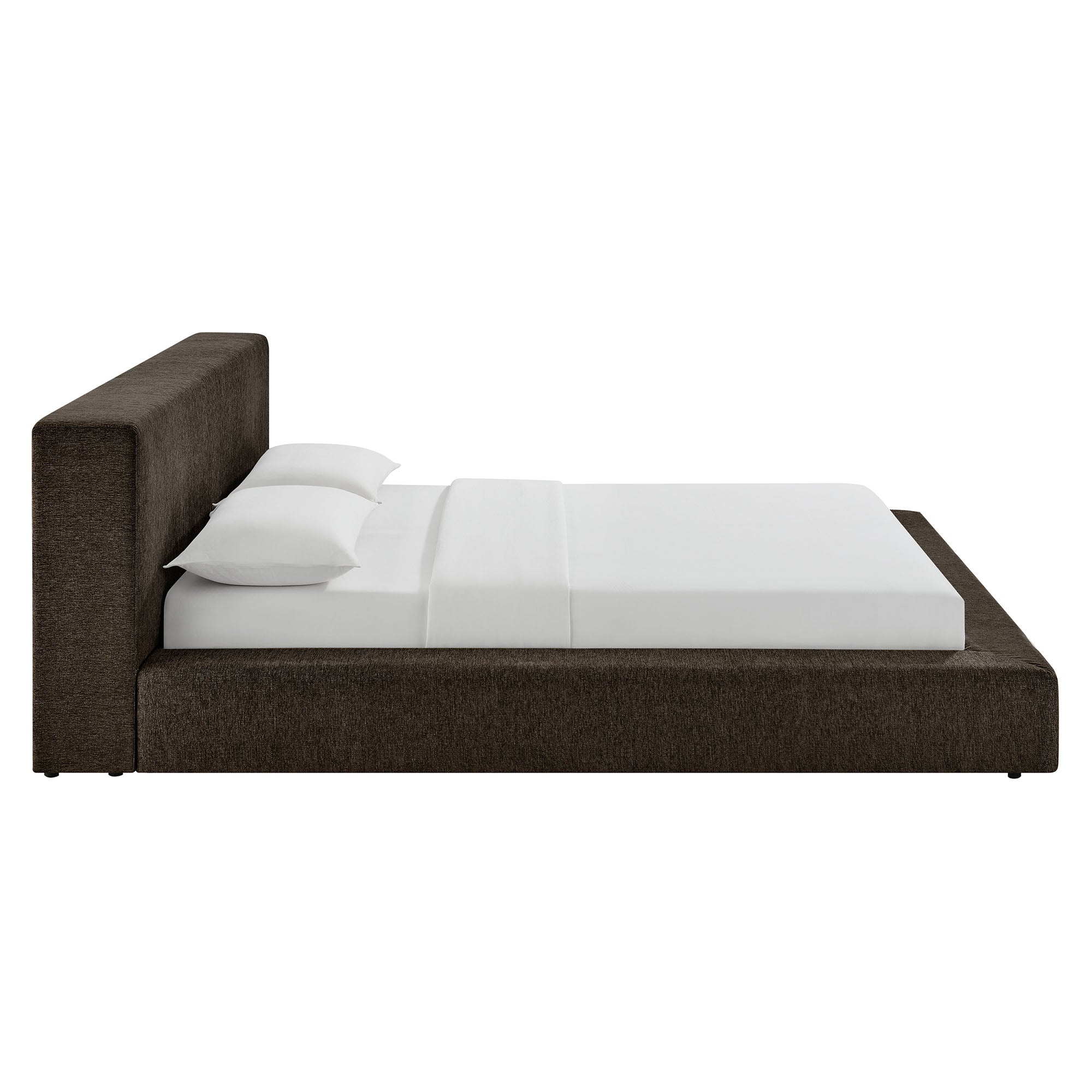 Luma Chenille Upholstered Queen Platform Bed Frame, Java