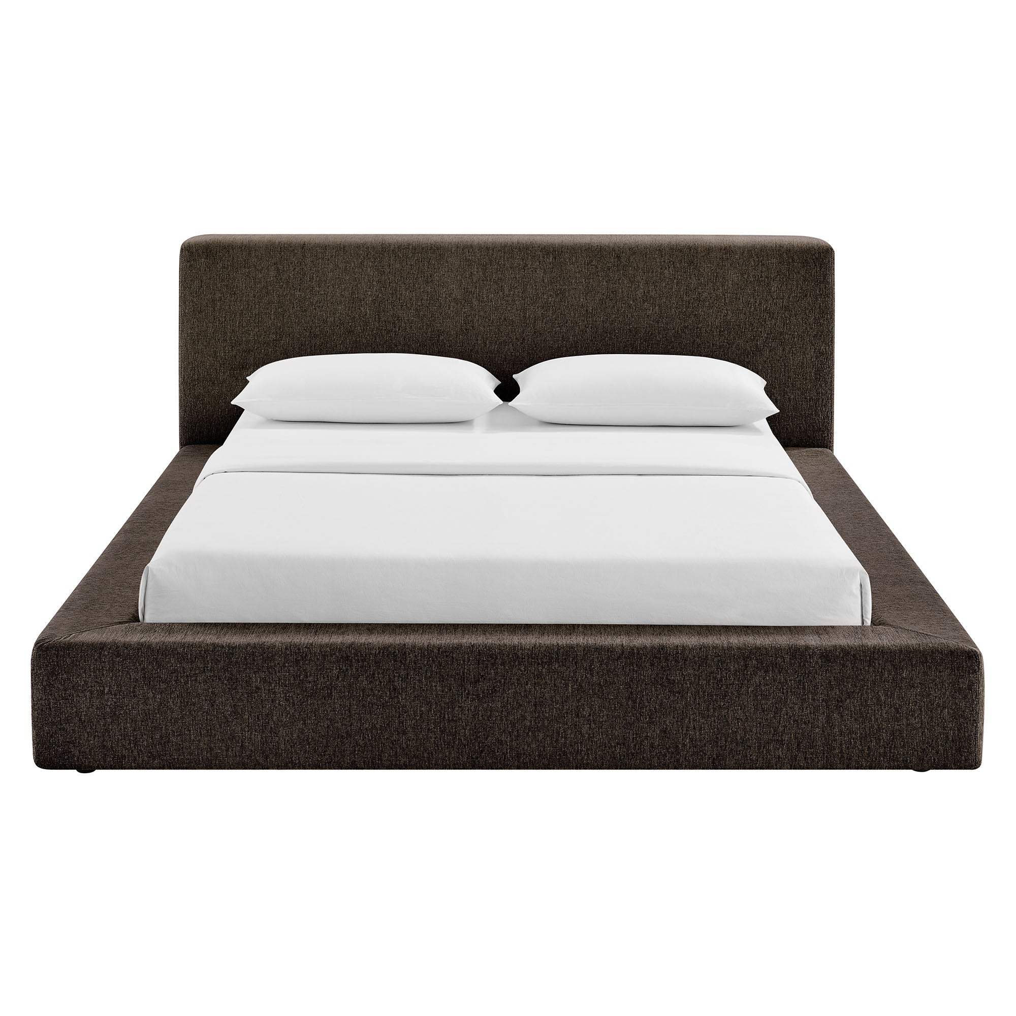 Luma Chenille Upholstered Queen Platform Bed Frame, Java