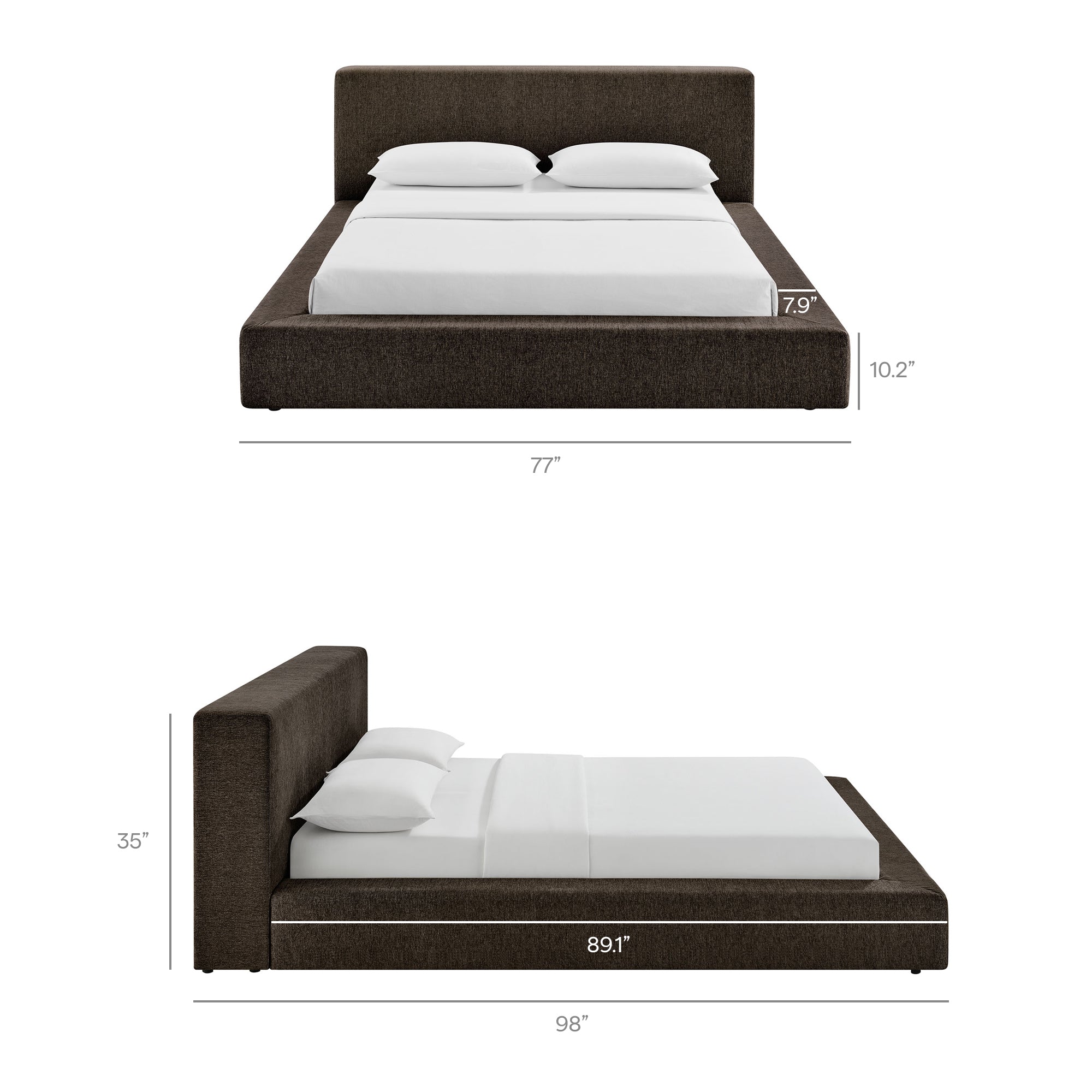 Luma Chenille Upholstered Queen Platform Bed Frame, Java