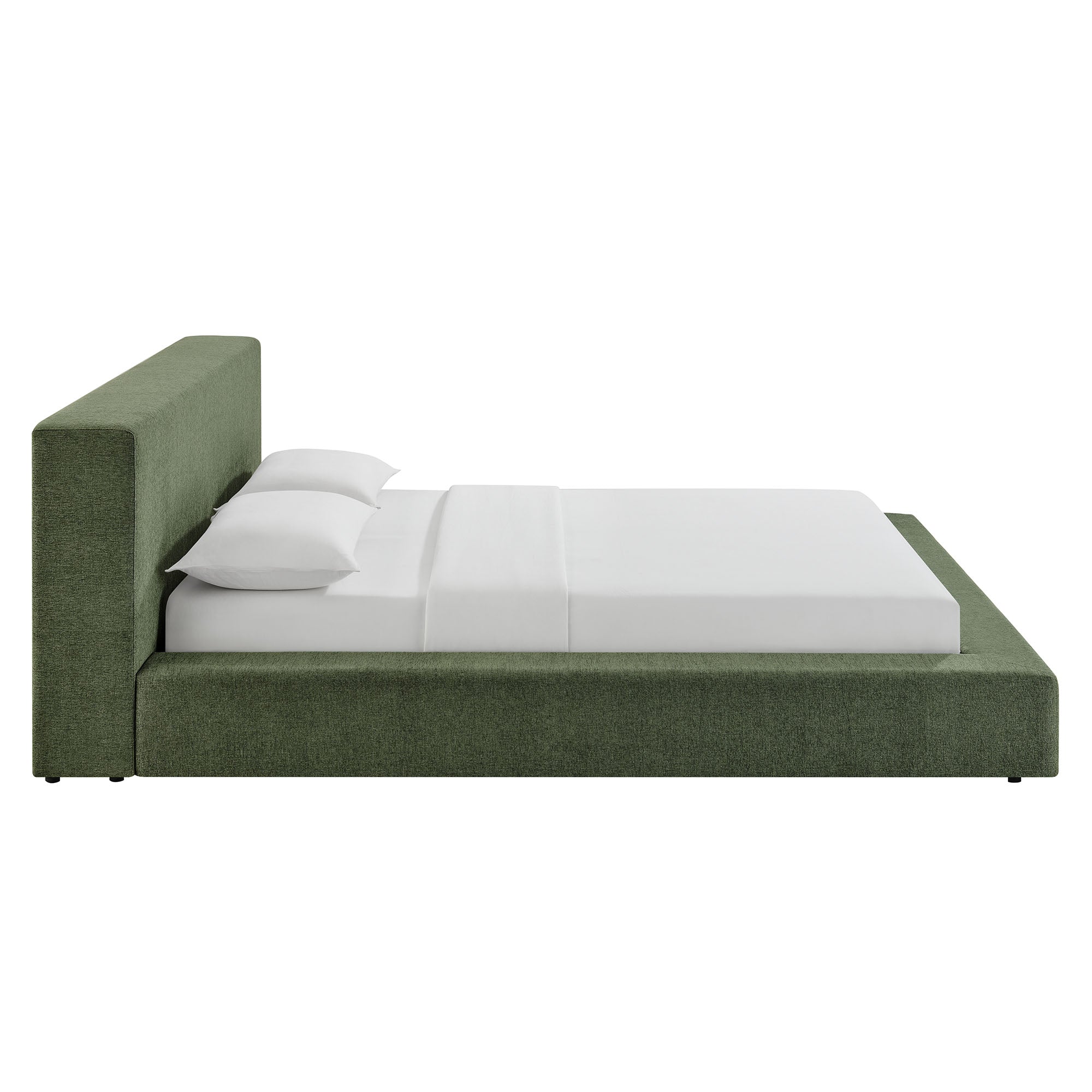 Luma Chenille Upholstered King Platform Bed Frame, Eucalyptus
