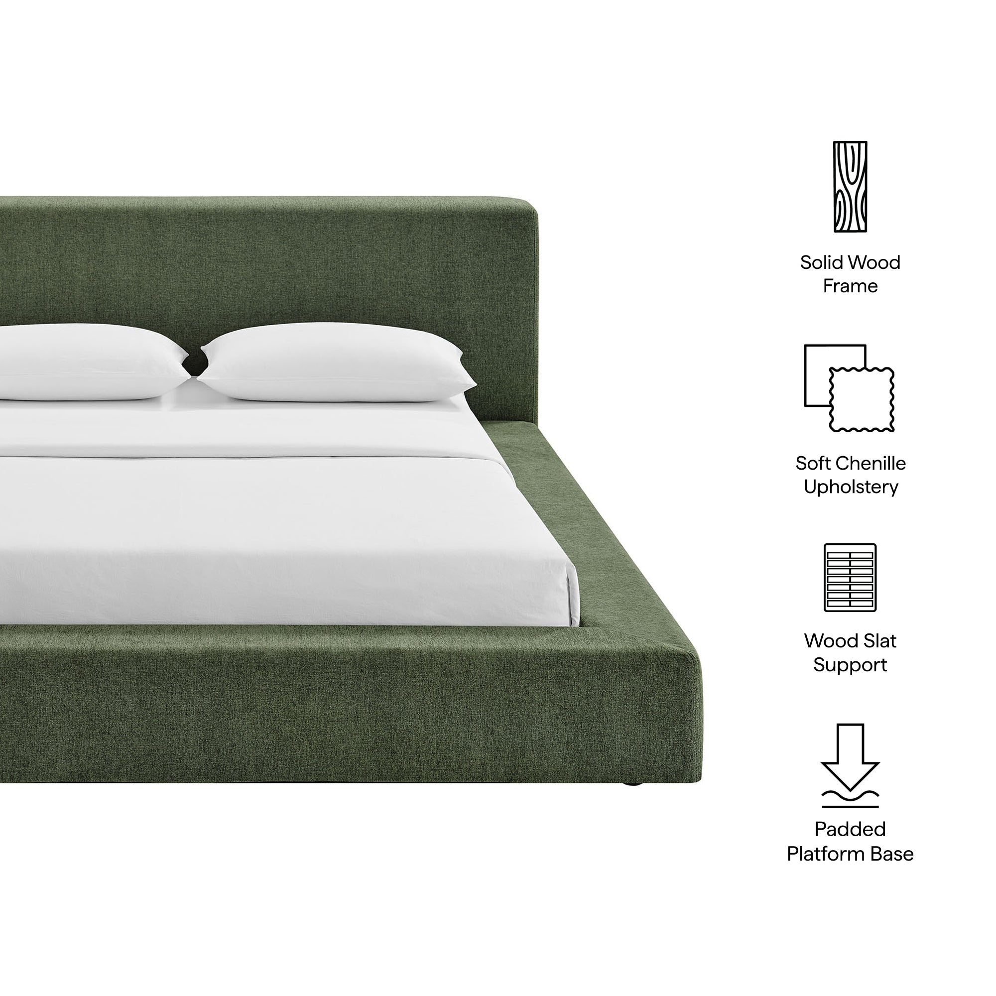 Luma Chenille Upholstered King Platform Bed Frame, Eucalyptus