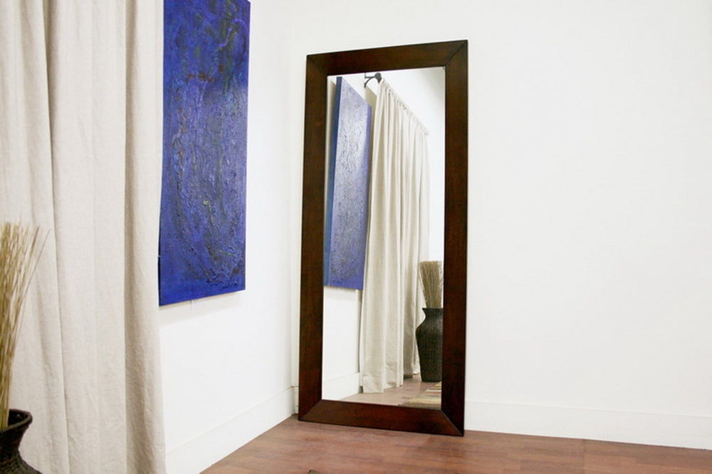 Doniea Dark Brown Wood Frame Modern Mirror - Rectangle