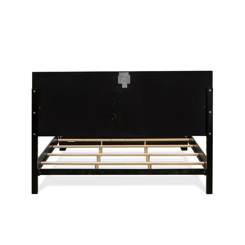 Xymera Nella King Size Black Faux Leather Bed Frame – Modern Button Tufted with LED Headboard