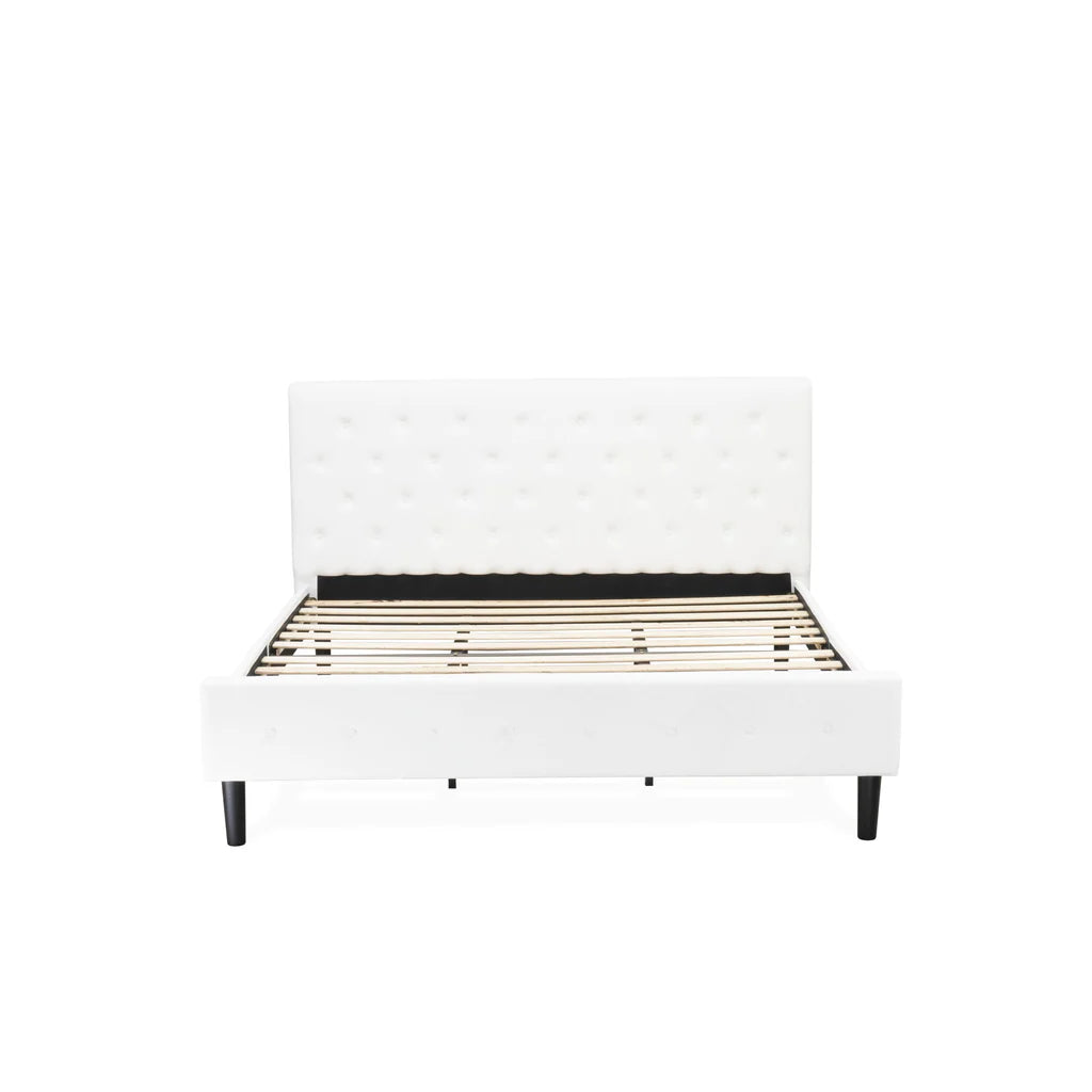 Lorenne Nolan King Size White Velvet Upholstered Platform Bed – Button Tufted Modern Design