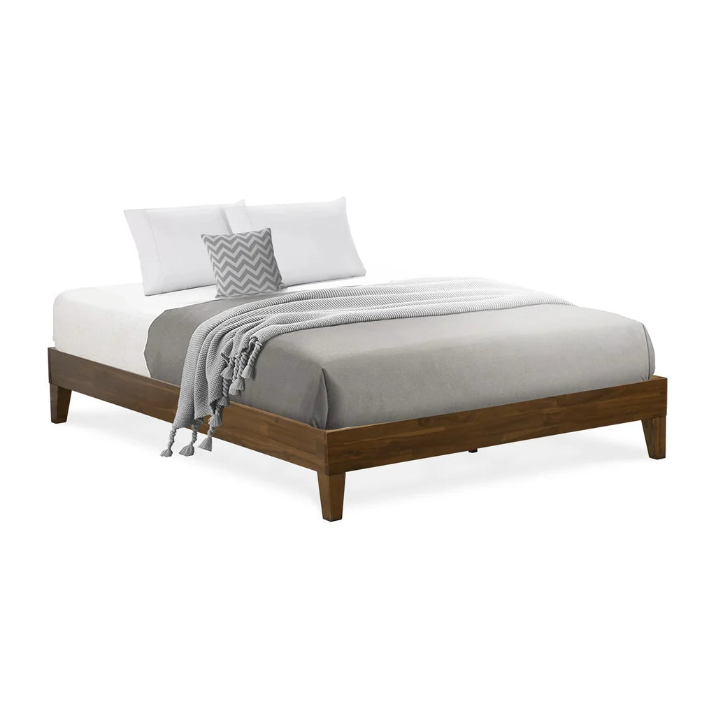 Akai East West Furniture Queen Walnut Engineered Wood Platform Bed Frame – Panel Style with Center Support Legs