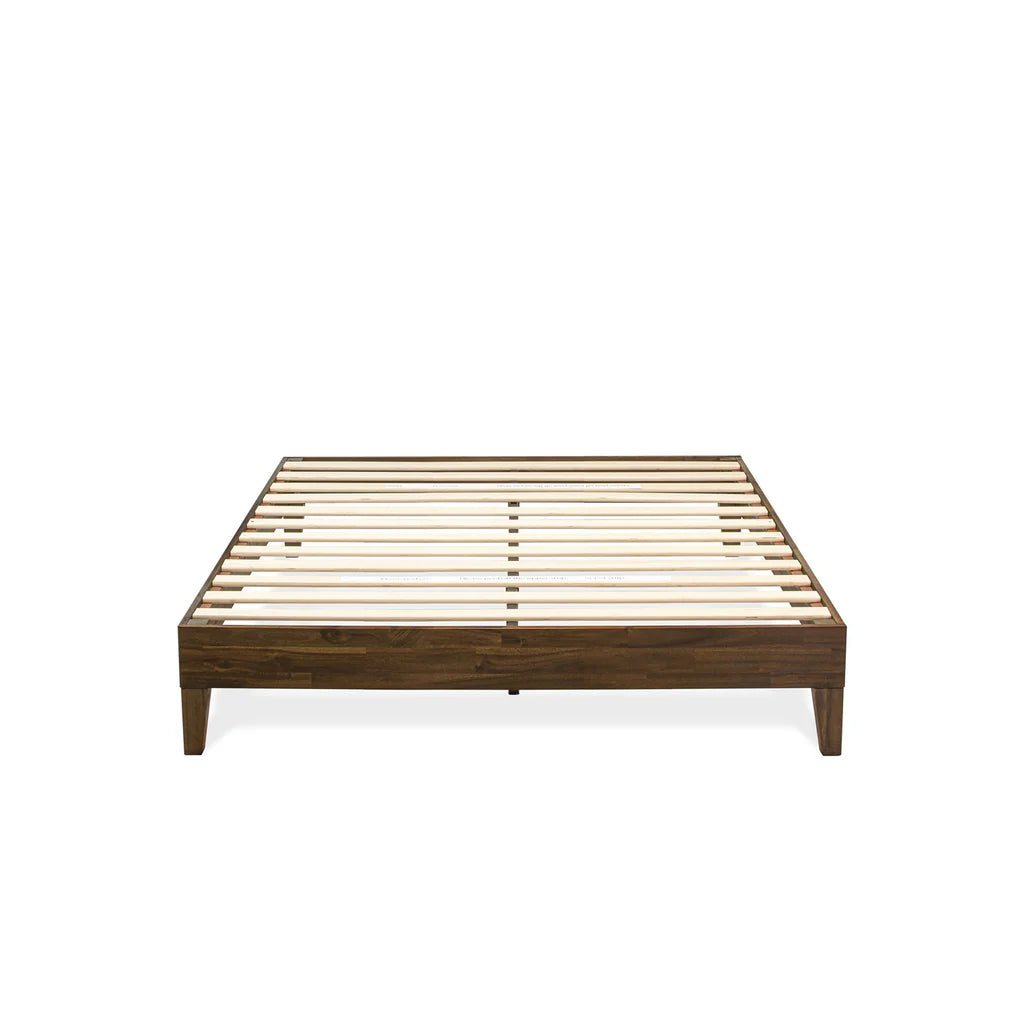 Akai East West Furniture Queen Walnut Engineered Wood Platform Bed Frame – Panel Style with Center Support Legs