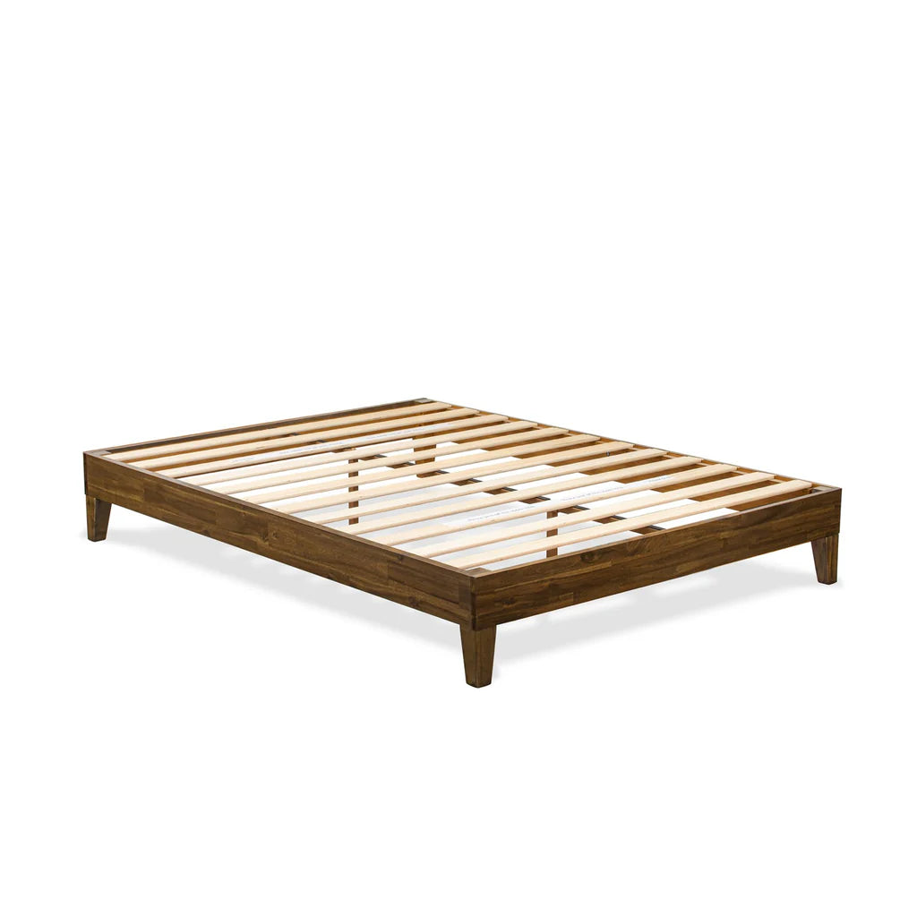 Akai East West Furniture Queen Walnut Engineered Wood Platform Bed Frame – Panel Style with Center Support Legs