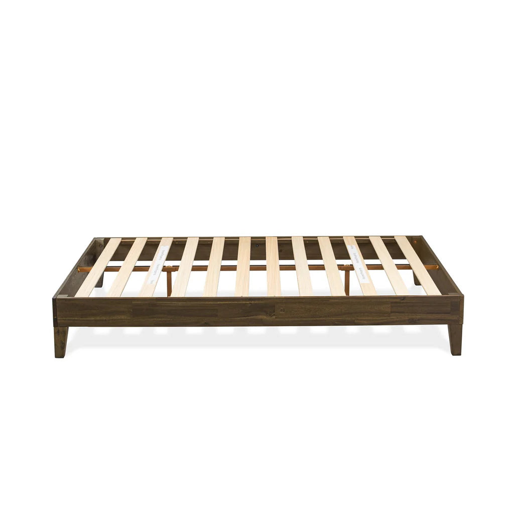 Akai East West Furniture Queen Walnut Engineered Wood Platform Bed Frame – Panel Style with Center Support Legs