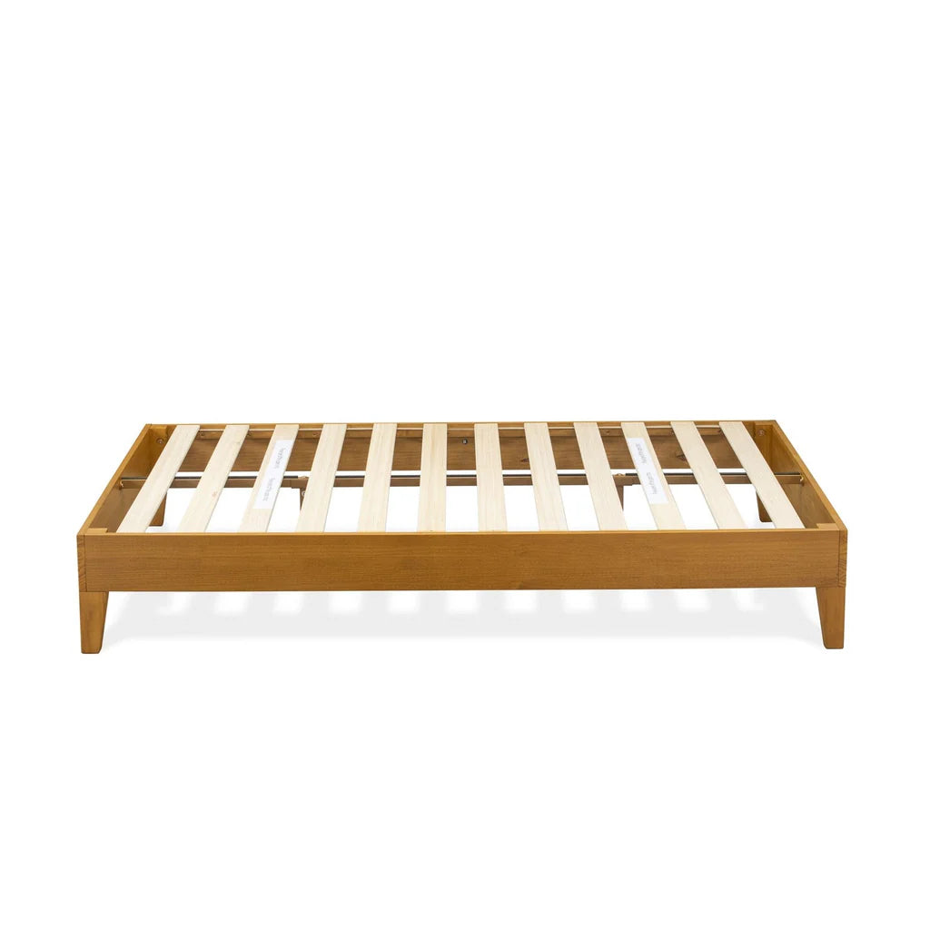 Roxi East West Furniture Full Size Oak Solid Wood Platform Bed Frame – 6-Leg Support System with Slats