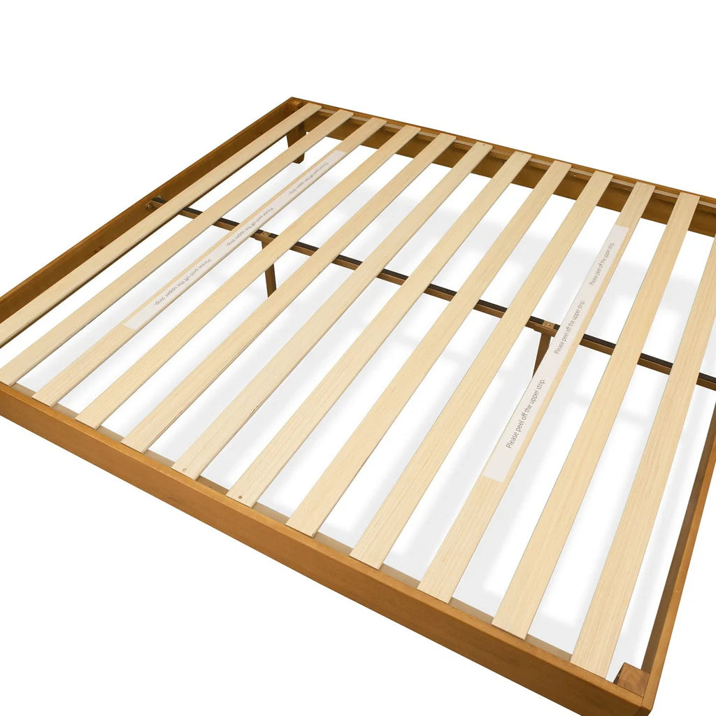 Roxi East West Furniture Full Size Oak Solid Wood Platform Bed Frame – 6-Leg Support System with Slats