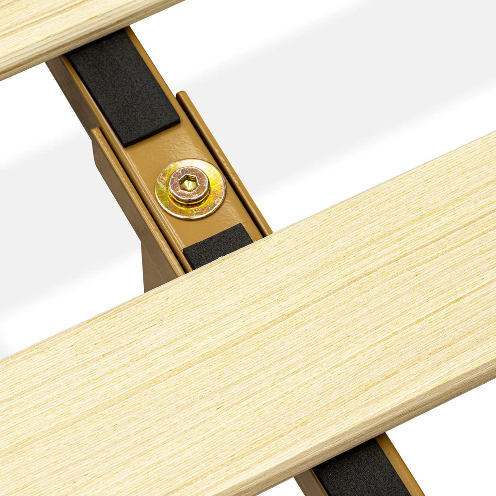 Roxi East West Furniture Full Size Oak Solid Wood Platform Bed Frame – 6-Leg Support System with Slats