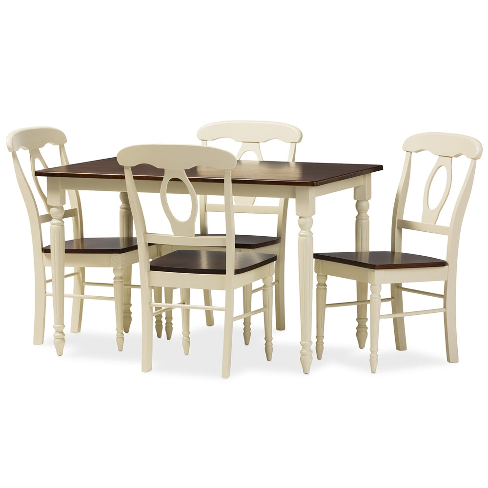 Napoleon French Country Cottage Buttermilk and "Cherry" Brown Finishing Wood 5-Piece Dining Set