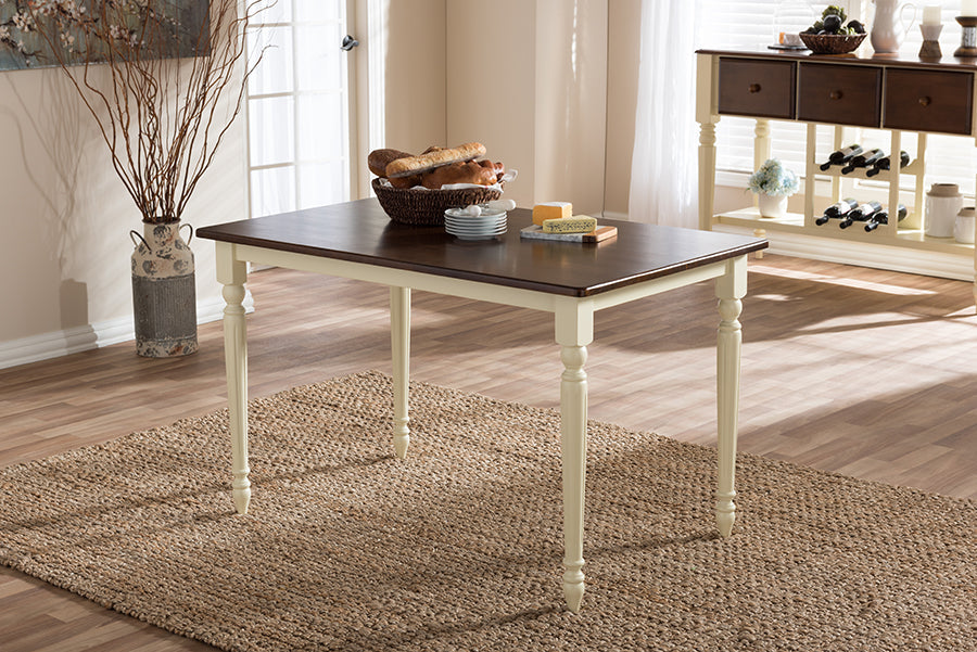 Napoleon French Country Cottage Buttermilk and "Cherry" Brown Finishing Wood Dining Table