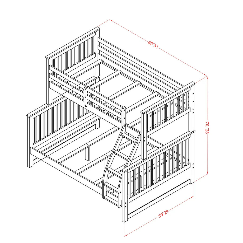 Merida Odessa Twin/Full White Wood Bunk Bed – Modern Space-Saving Design
