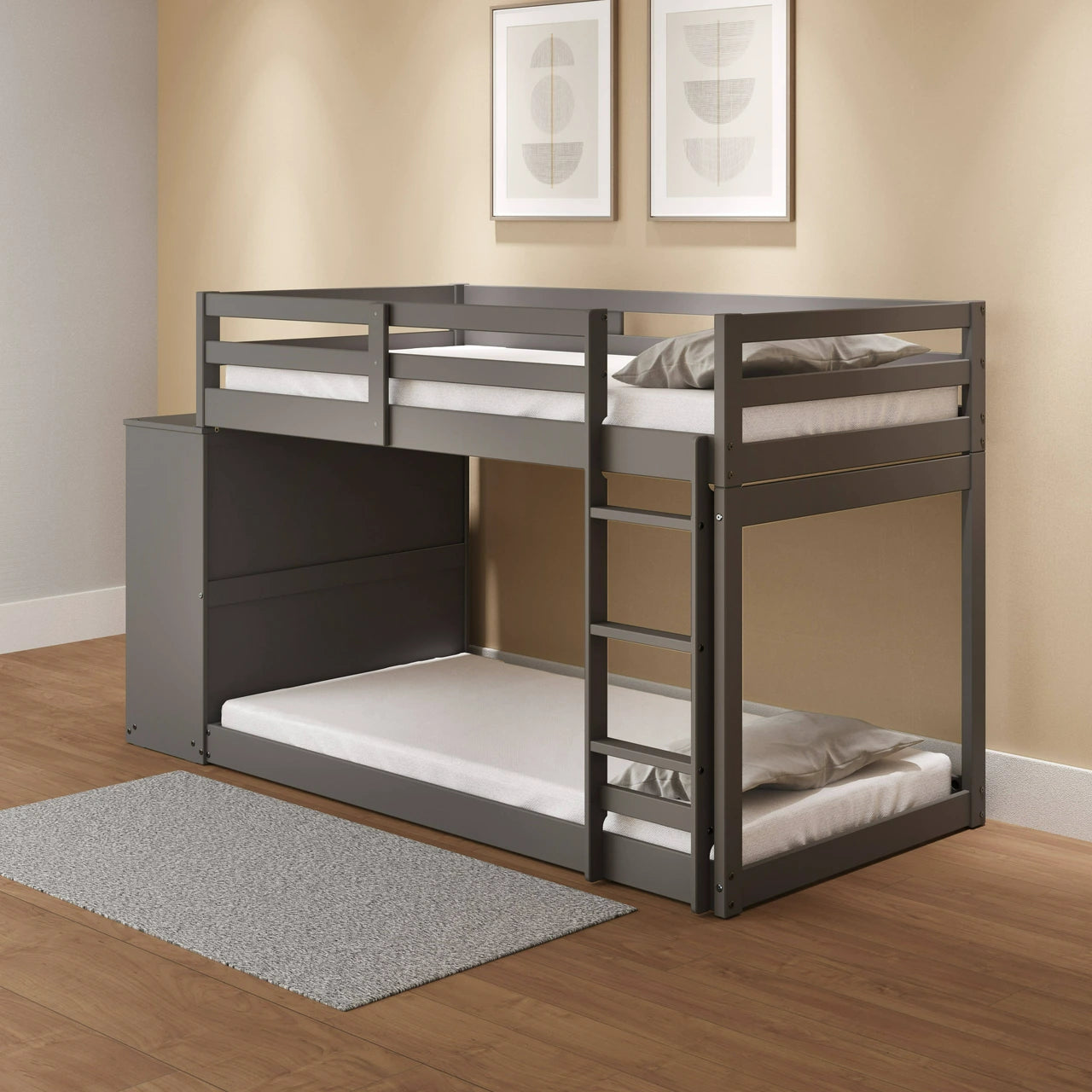 Nastik Gaston Gray Wood Bunk Bed T/T – With Drawers, Compartments & Ladder