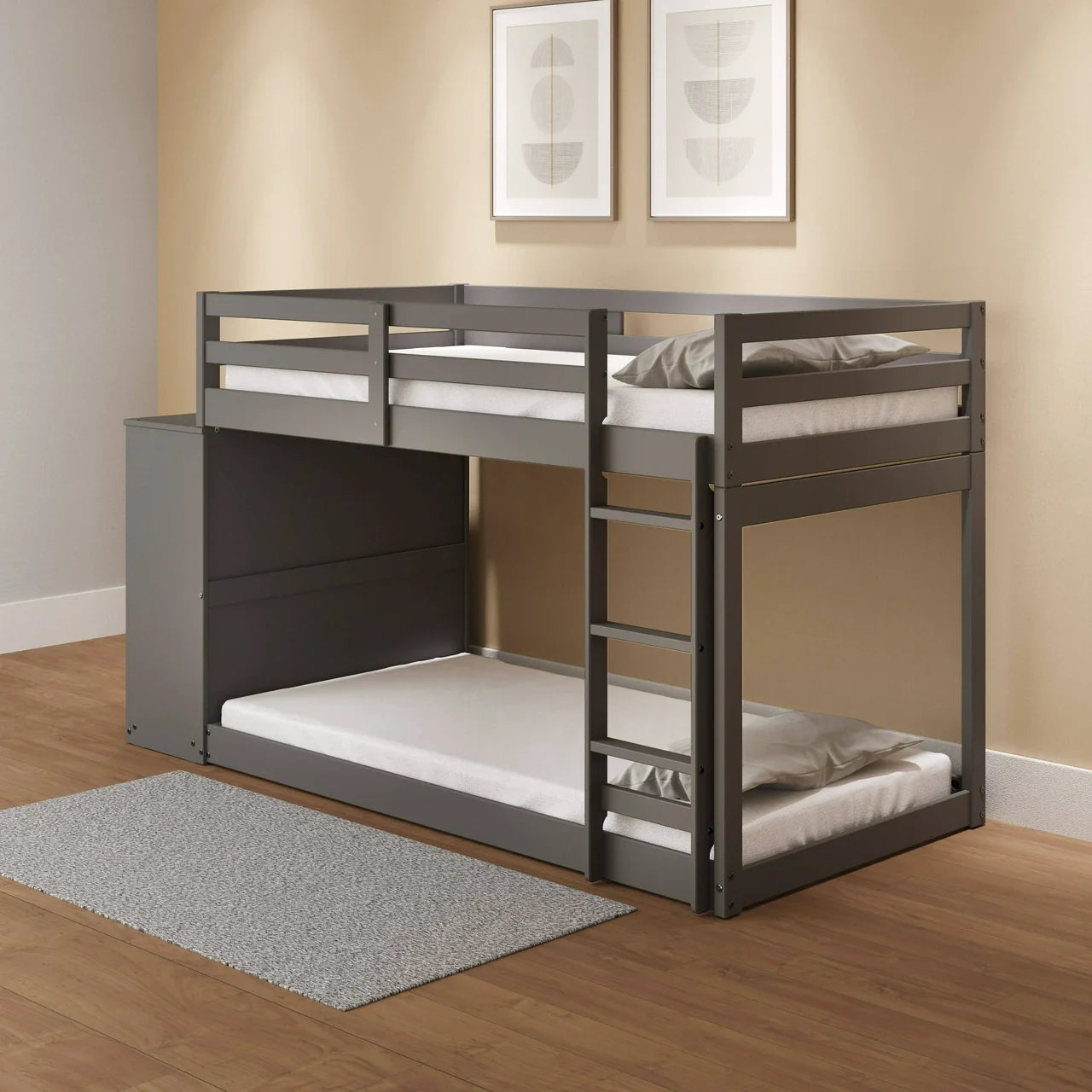 Nastik Gaston Gray Wood Bunk Bed T/T With Drawers, Compartments & Ladder
