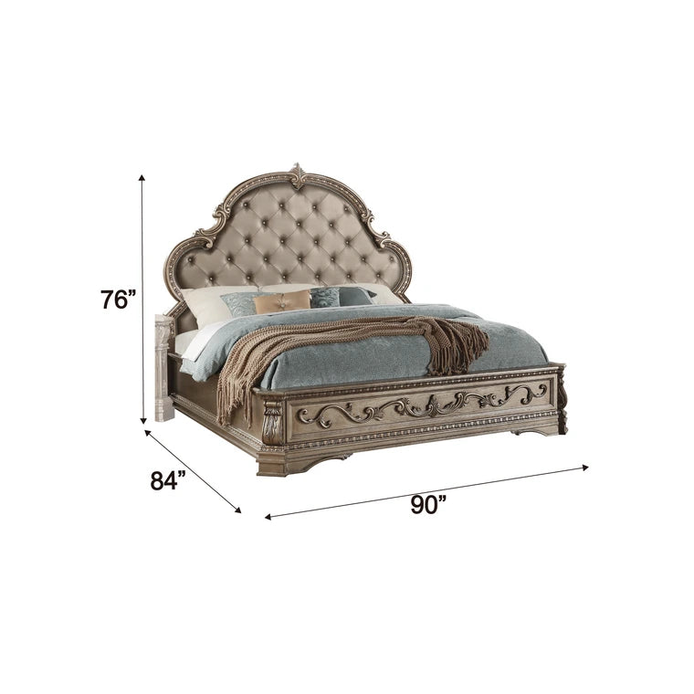 Harbor Northville Eastern King Antique Silver Bed – Synthetic Leather & Wood, Tufted Classic Design