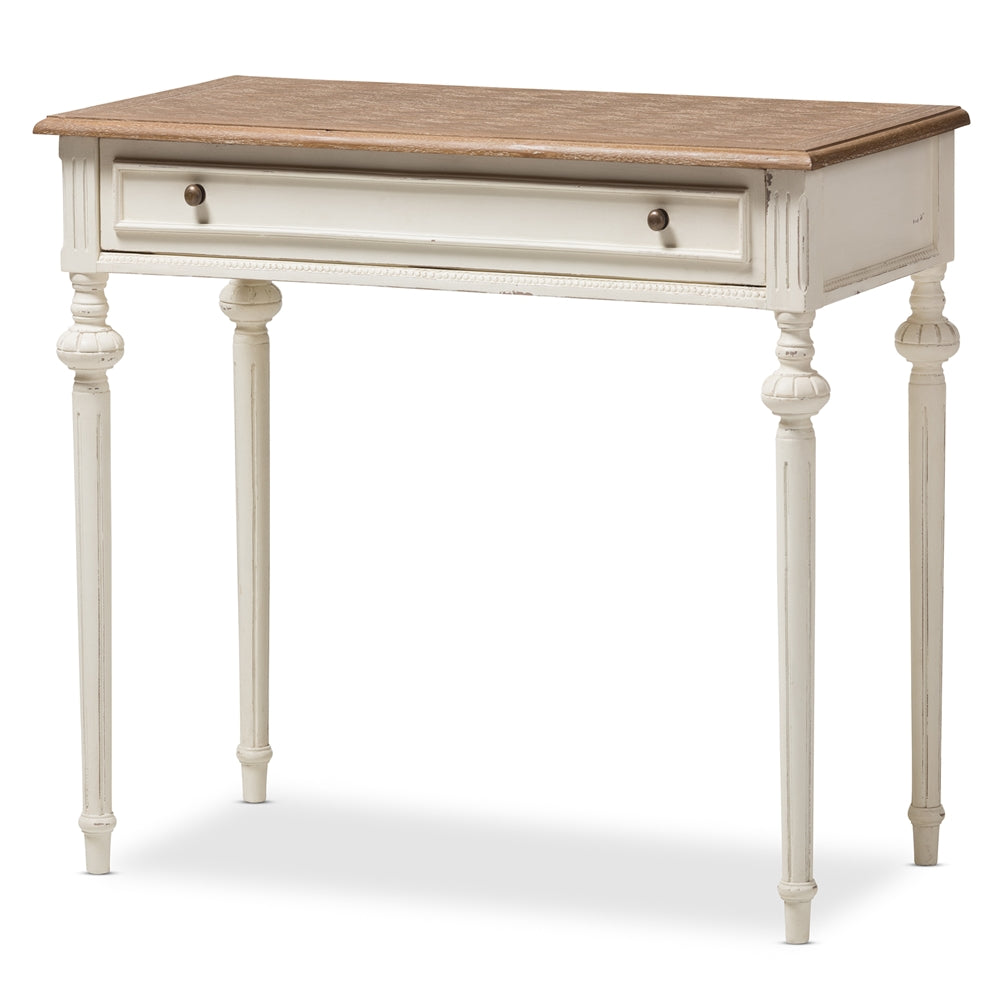 Marquetterie French Provincial Weathered Oak and Whitewash Writing Desk