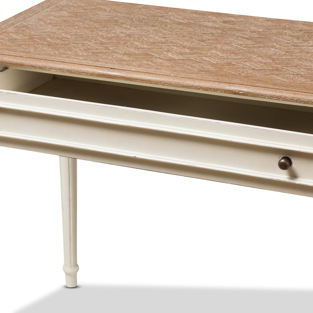 Marquetterie French Provincial Weathered Oak and Whitewash Writing Desk