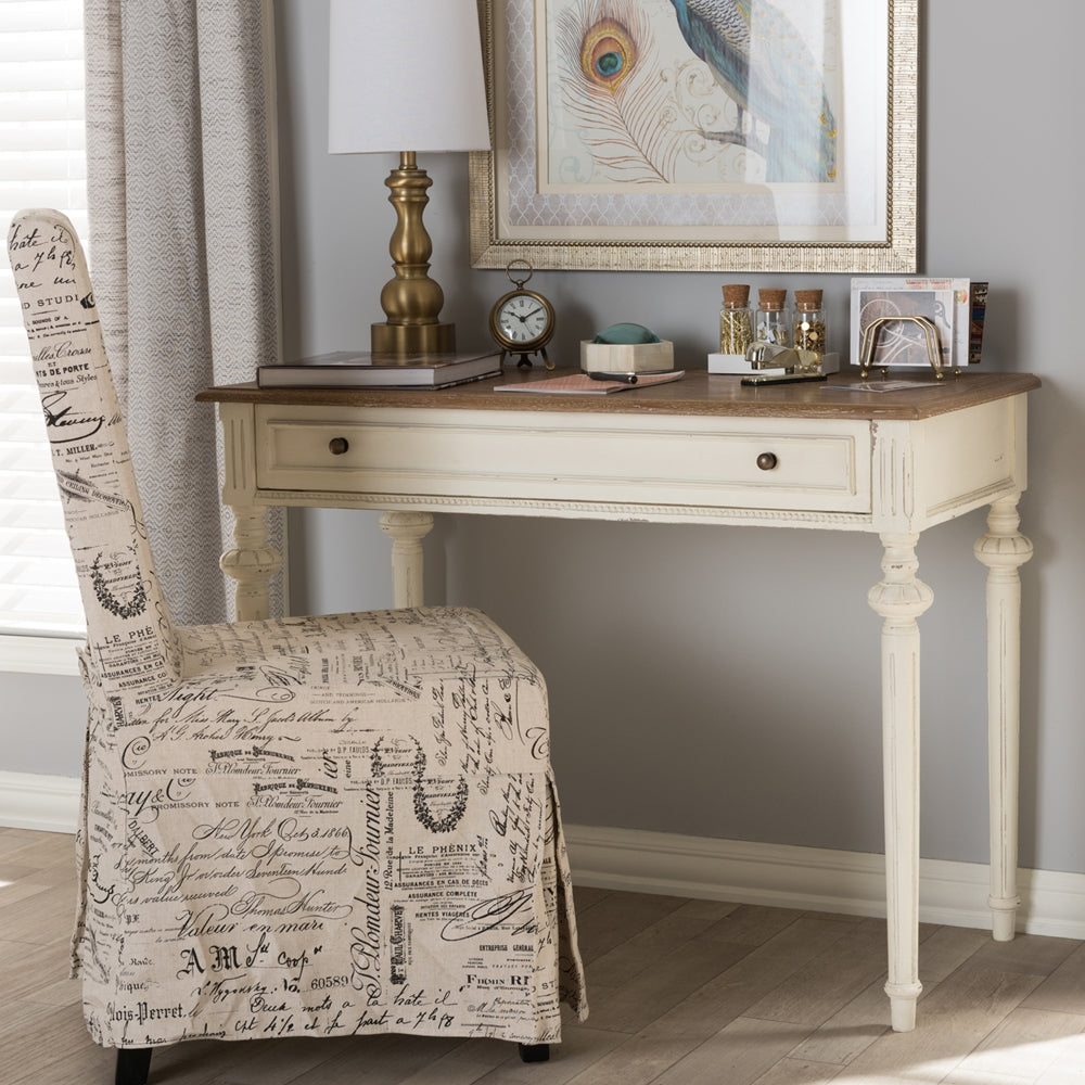 Marquetterie French Provincial Weathered Oak and Whitewash Writing Desk