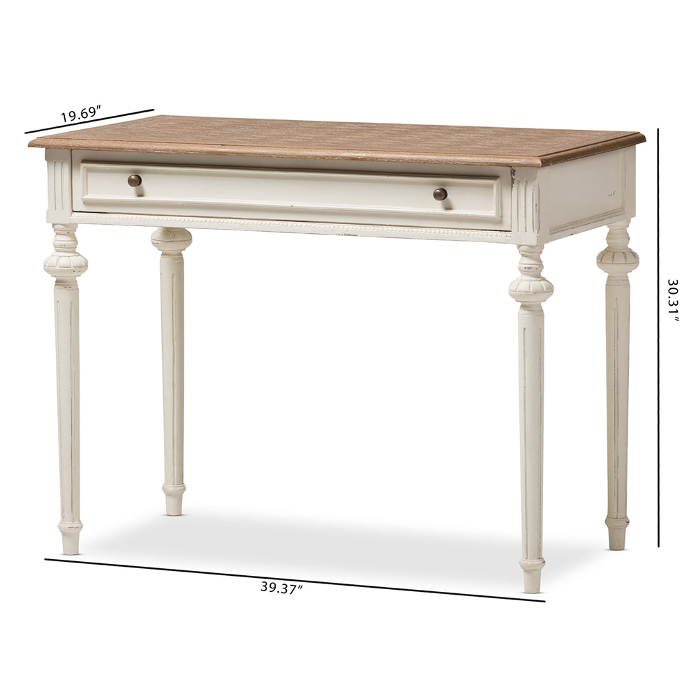 Marquetterie French Provincial Weathered Oak and Whitewash Writing Desk