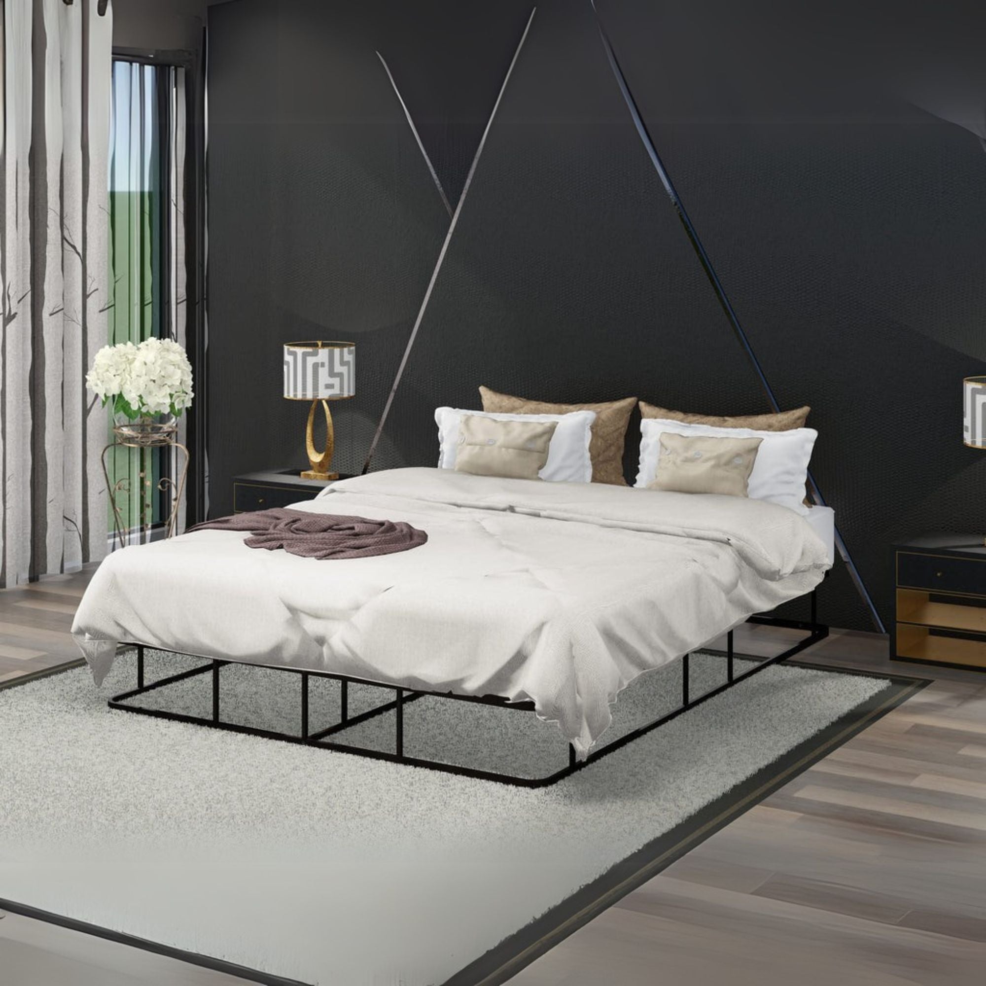 Terrell Dothan Queen Black Metal Bed Frame – Luxurious Modern Style with Headboard & Footboard