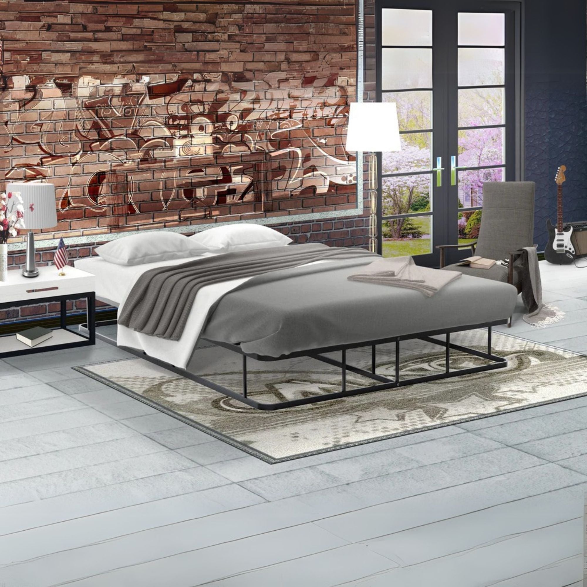 Nissa Dothan Full White Metal Bed Frame Modern Style with Sculpted Headboard & Footboard