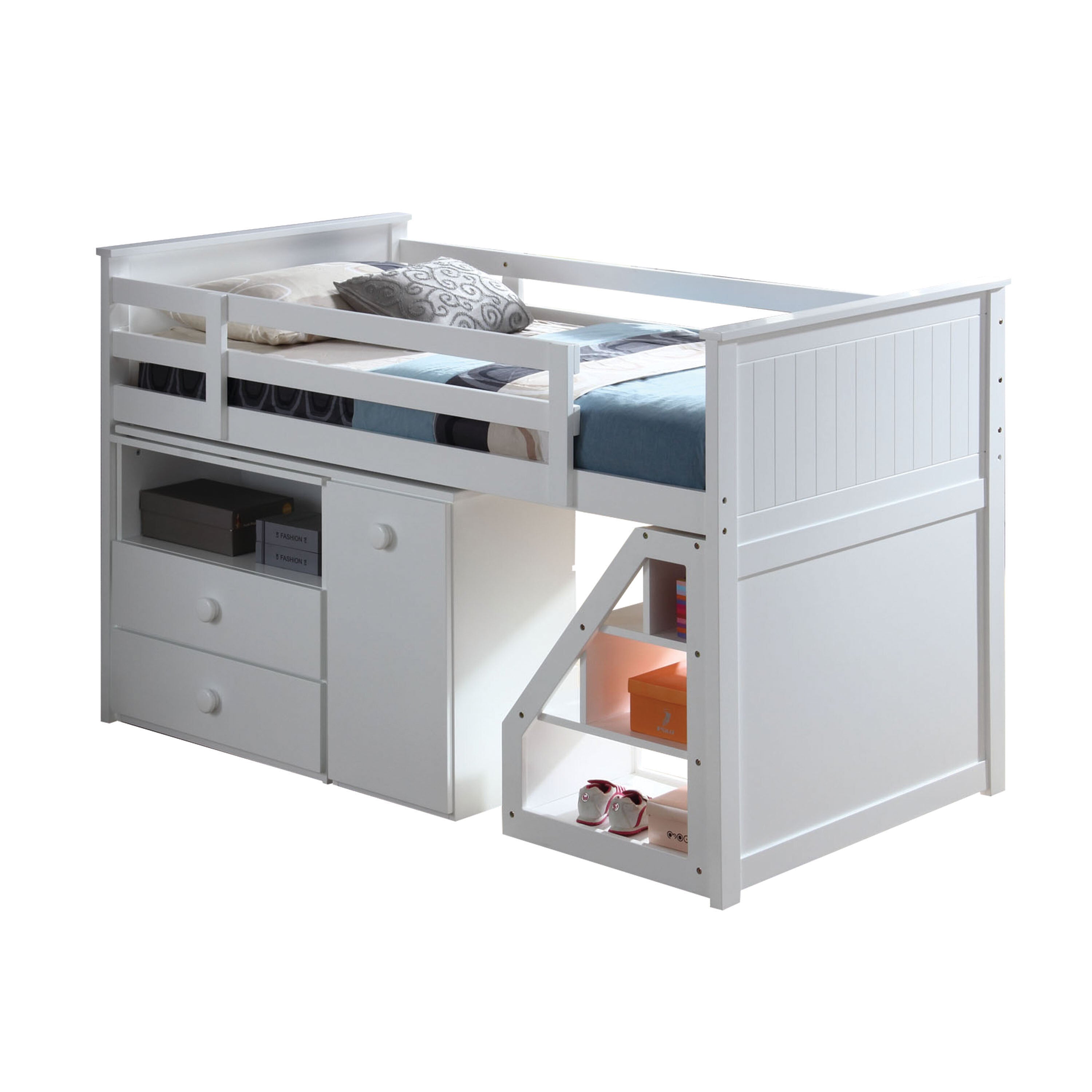 Baba Wyatt Twin Gray Wood Loft Bed Set – Space-Saving Design with Desk & Storage