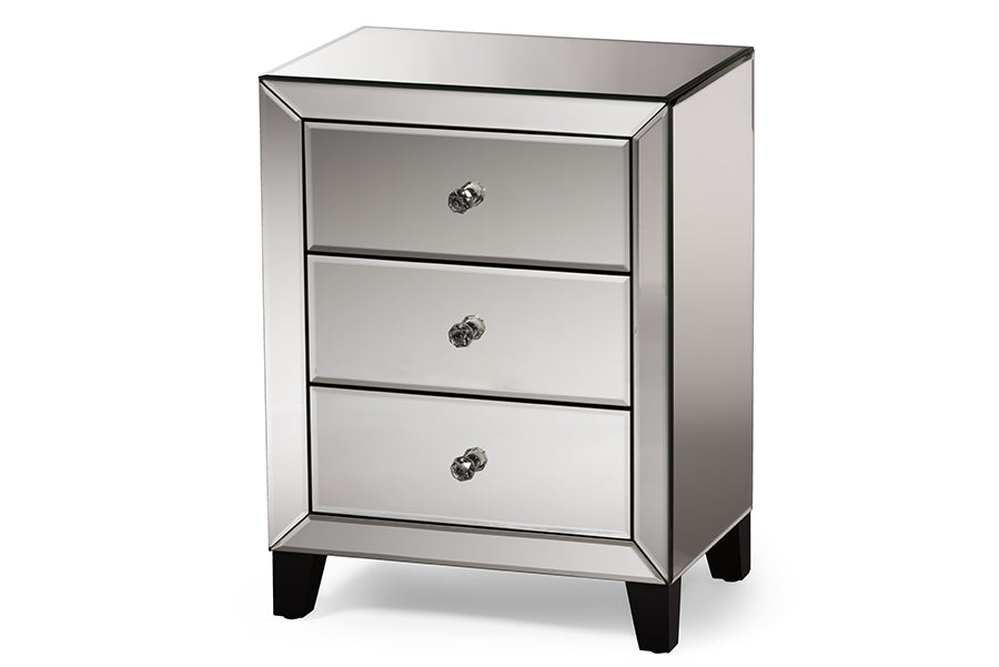 Chevron Modern and Contemporary Hollywood Regency our Style Mirrored 3-Drawers End Table