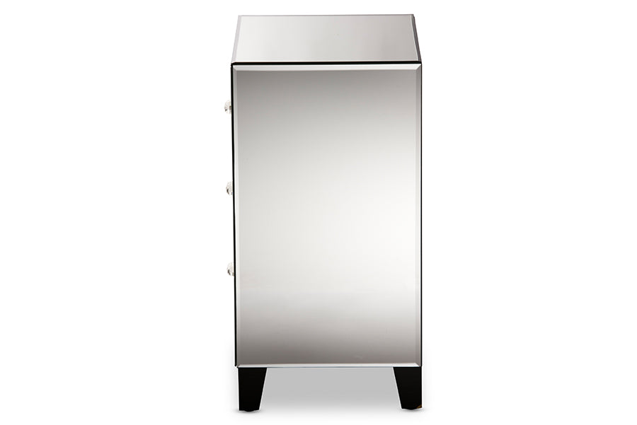 Chevron Modern and Contemporary Hollywood Regency our Style Mirrored 3-Drawers End Table