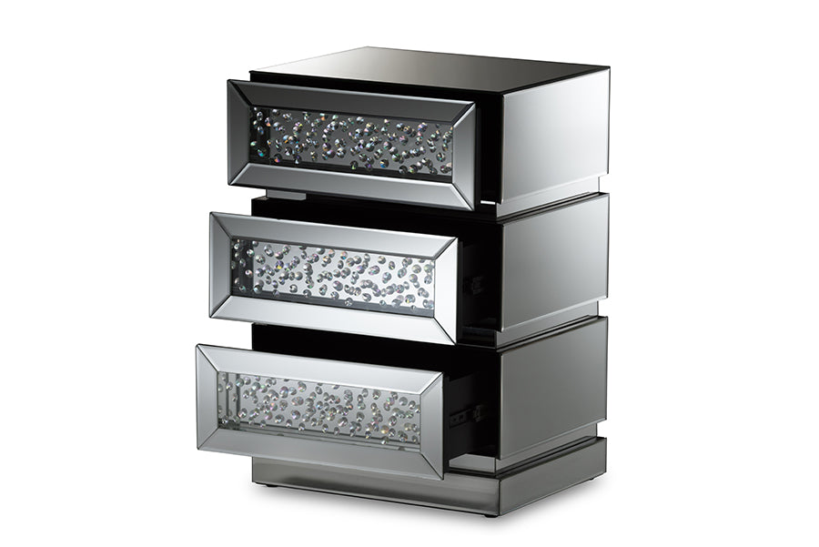 Sabrina Hollywood Regency our Style Mirrored 3-Drawer End Table