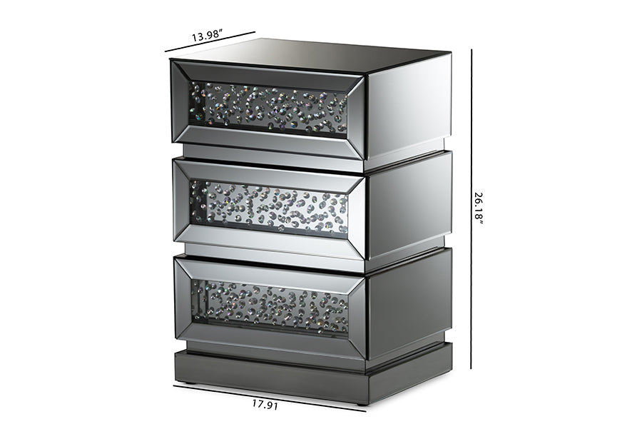 Sabrina Hollywood Regency our Style Mirrored 3-Drawer End Table