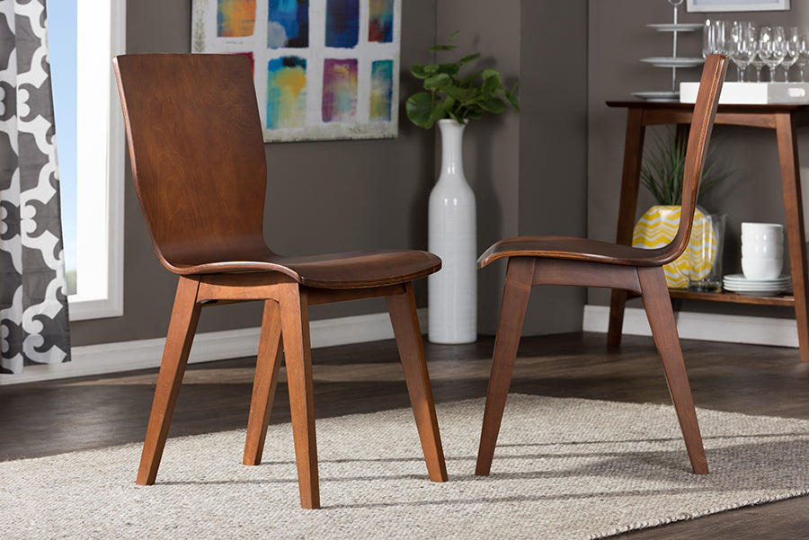 Elsa Mid-century Modern Scandinavian Style Dark Walnut Bent Wood Dining Chair (Set of 2)