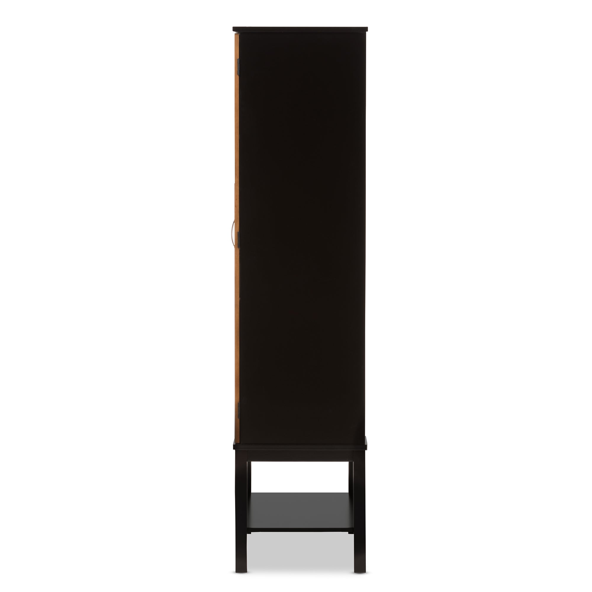 Marya Mid-Century Modern Dark Brown and Walnut Two-Tone Solid Rubberwood Mdf Veneered Wine Cabinet