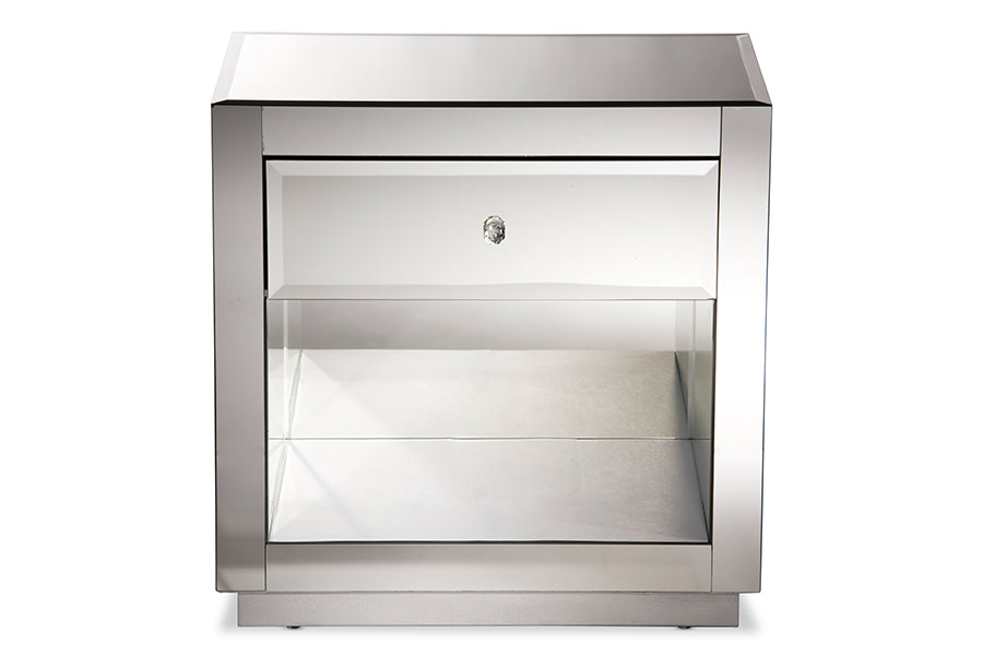 Baxton Studio Rochadh Modern and Contemporary Hollywood Glamour Style 1-drawer and 1-shelf End Table