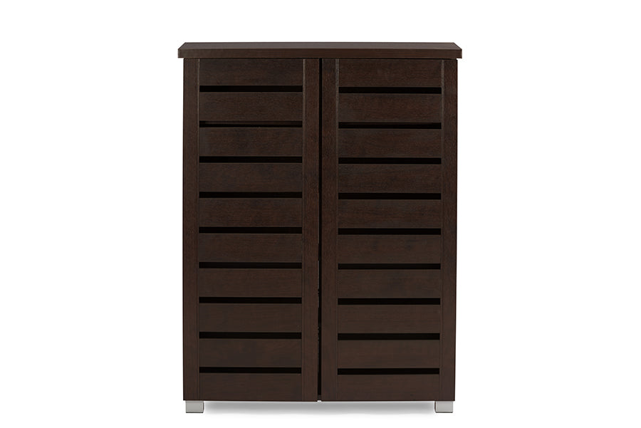 Adalwin Modern and Contemporary 2-Door Dark Brown Wooden Entryway Shoes Storage Cabinet
