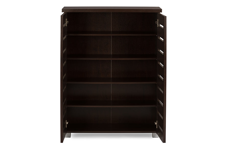 Adalwin Modern and Contemporary 2-Door Dark Brown Wooden Entryway Shoes Storage Cabinet
