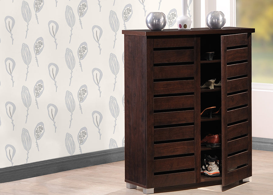 Adalwin Modern and Contemporary 2-Door Dark Brown Wooden Entryway Shoes Storage Cabinet