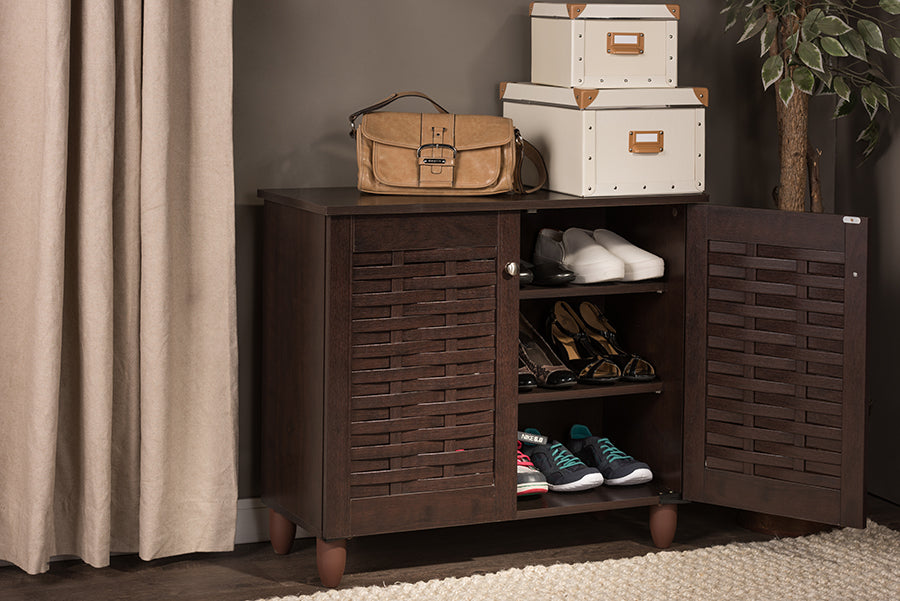Winda Modern and Contemporary 2-Door Dark Brown Wooden Entryway Shoes Storage Cabinet
