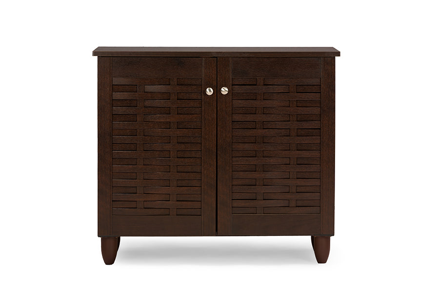 Winda Modern and Contemporary 2-Door Dark Brown Wooden Entryway Shoes Storage Cabinet