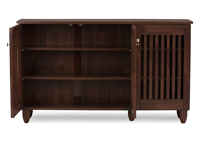 Fernanda Modern and Contemporary 3-Door Dark Brown Wooden Entryway Shoes Storage Wide Cabinet