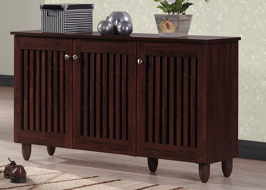 Fernanda Modern and Contemporary 3-Door Dark Brown Wooden Entryway Shoes Storage Wide Cabinet